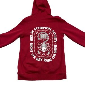 Nike Sb Hoodie Mens Medium Red Graphic Scorpion Society Night Or Day Rain Shine